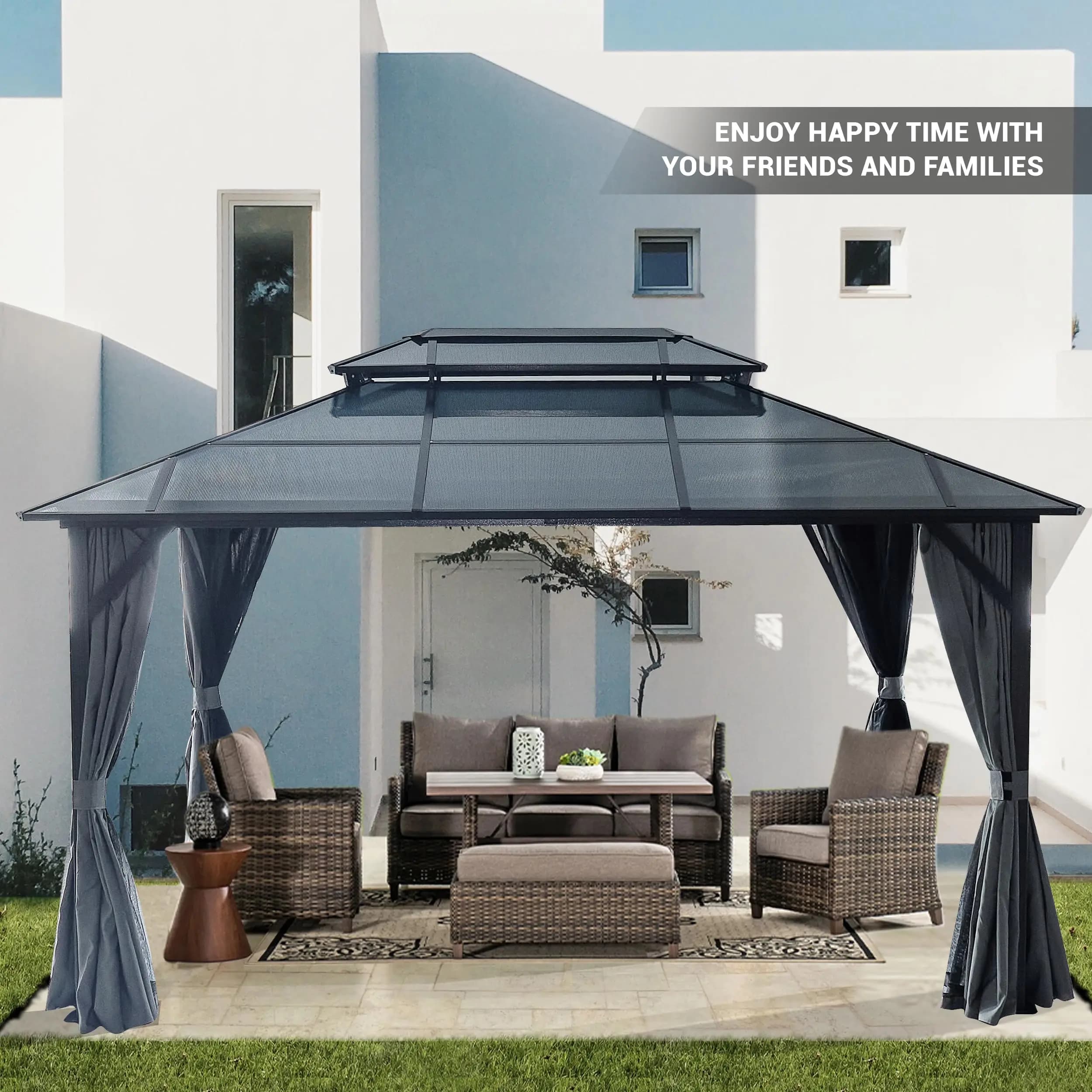 Gazebo da Giardino di Lusso Portatile con Doppio Tetto, Tende e Zanzariere - Offerta Speciale