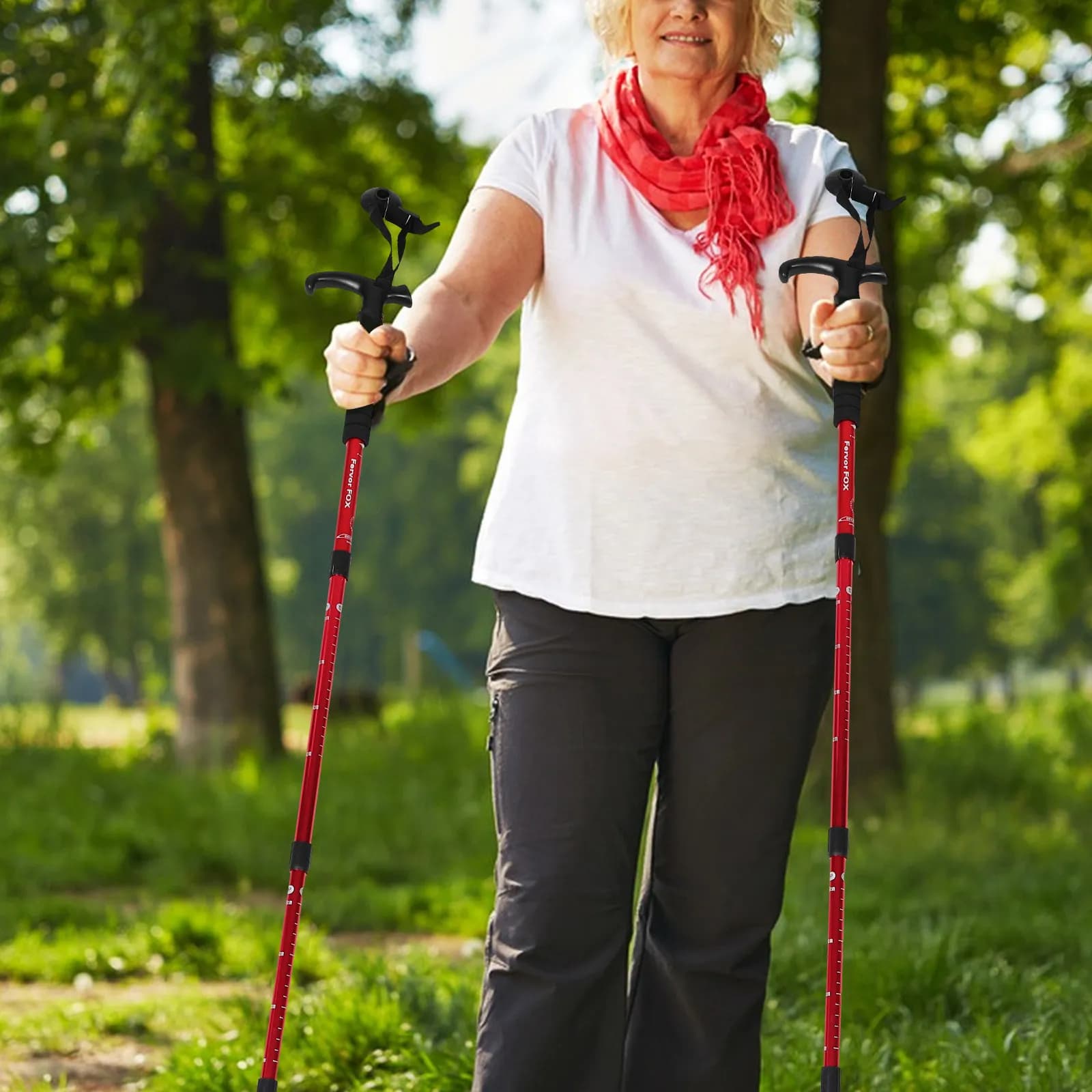 Foldable Trekking Stick in Four Sections in Aluminum Alloy, Amortizing, Lightweight, for Seniors