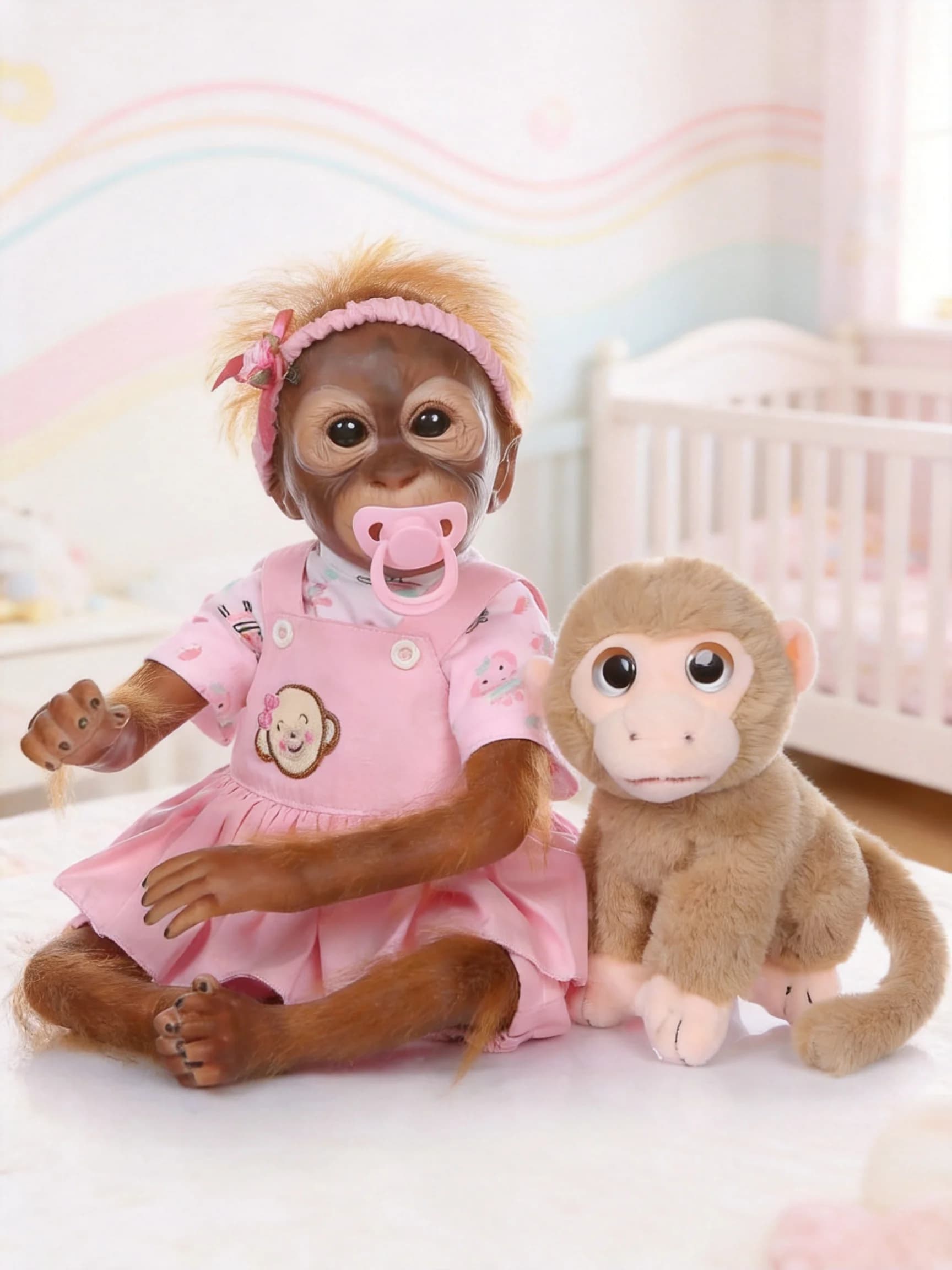 Bambole Realistiche di Scimmie Reborn Femmina da 20 Pollici in Morbido Vinile Siliconico, Sembrano Veri Neonati con Giocattoli e Accessori