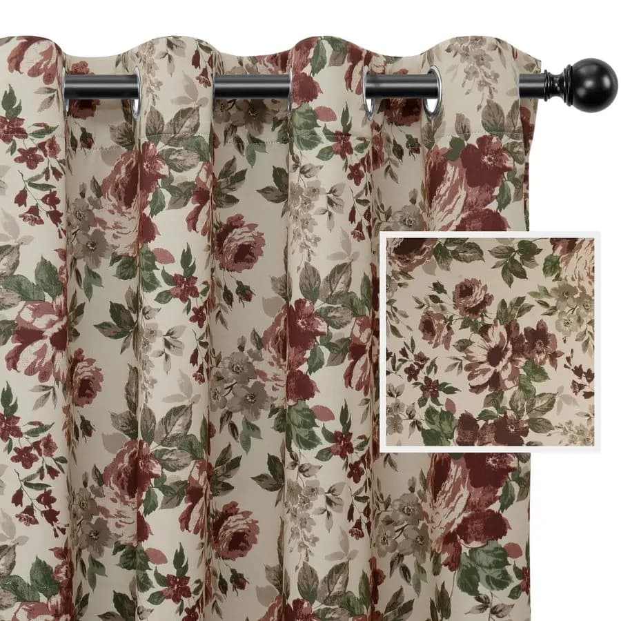Dark curtain with Floral Print, Length 213 cm, with Eyelets, Thermal Insulating for Bedroom and Living Room