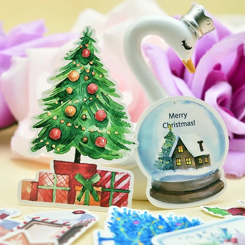 33 Adesivi Acquerello per Capodanno e Natale, Pupazzo di Neve Invernale, per Quaderni, Planner, Scrapbooking