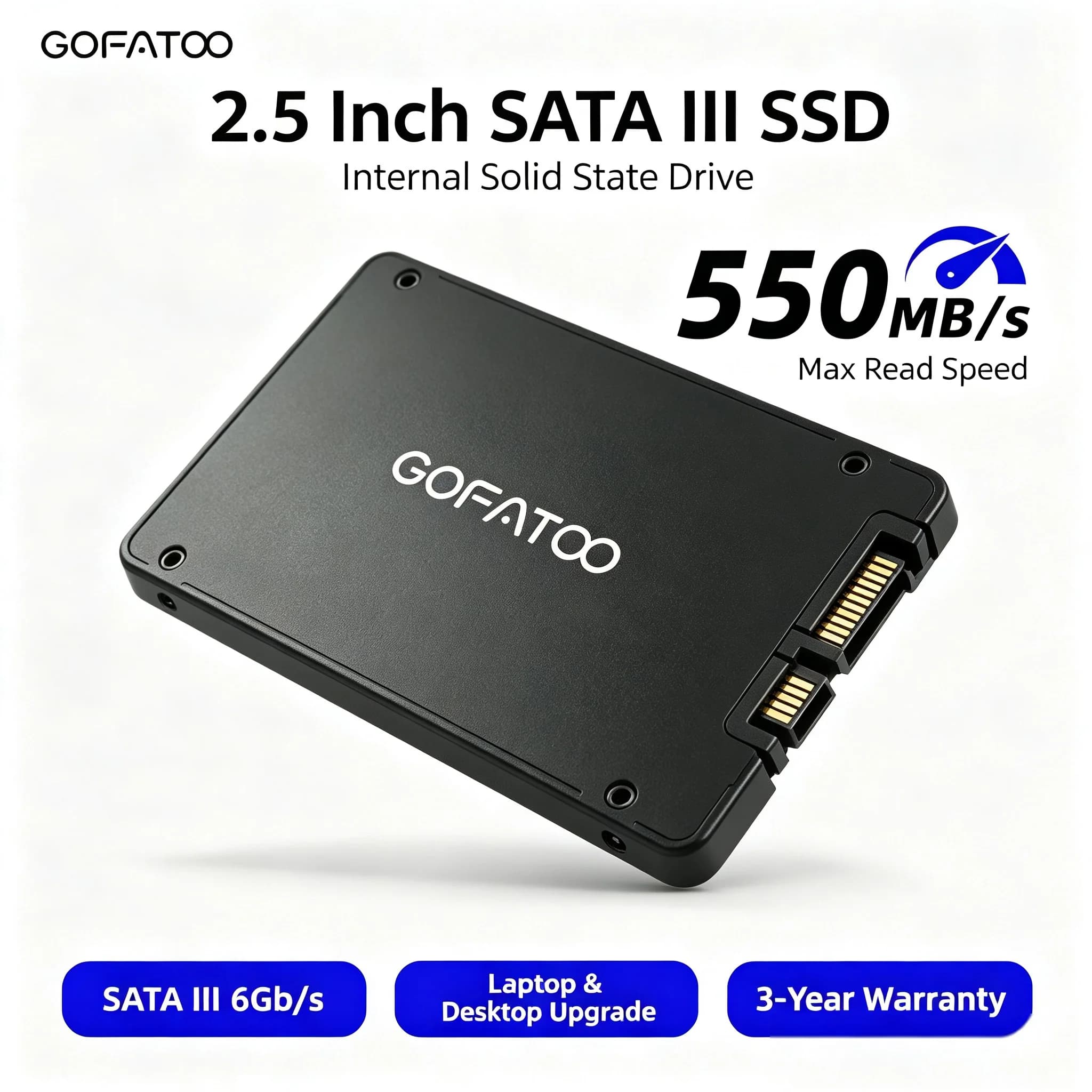 GOFATOO 2.5 Inch SATA III 6Gb/s Internal SSD GOFATOO, Up to 550MB/s Solid State Drive 120GB‑512GB For Laptop Desktop PC Upgrade