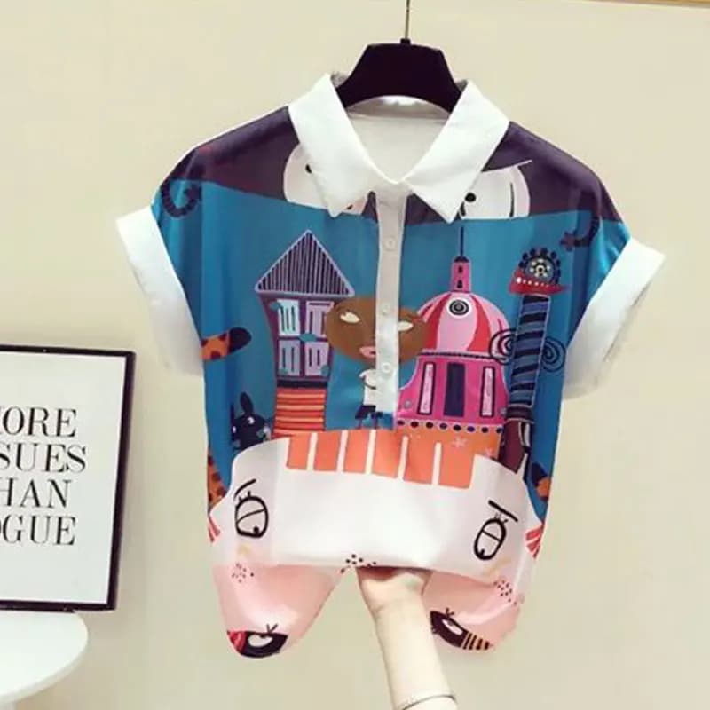 2024 Fashion Elegant Harajuku Slim Fit Women's Clothing Coached Casual All Matches Women's Top Patchwork Cotton Short Sleeve Blusa