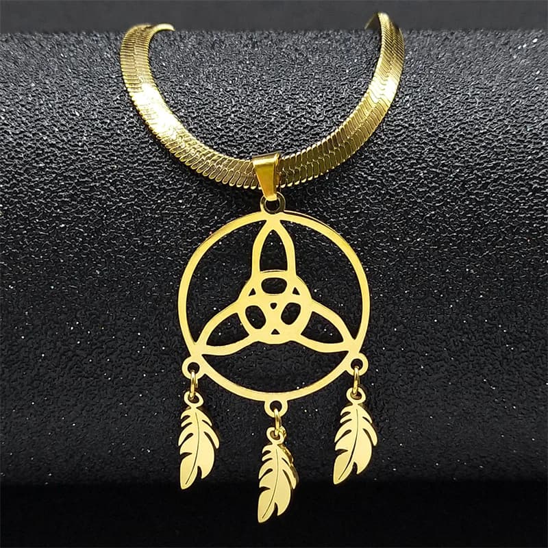 Dreamcatcher Triquetra Trinity Hollow Necklace for Women Stainless Steel Gold Color Boho Dream Catcher Necklaces Jewelry NXS04