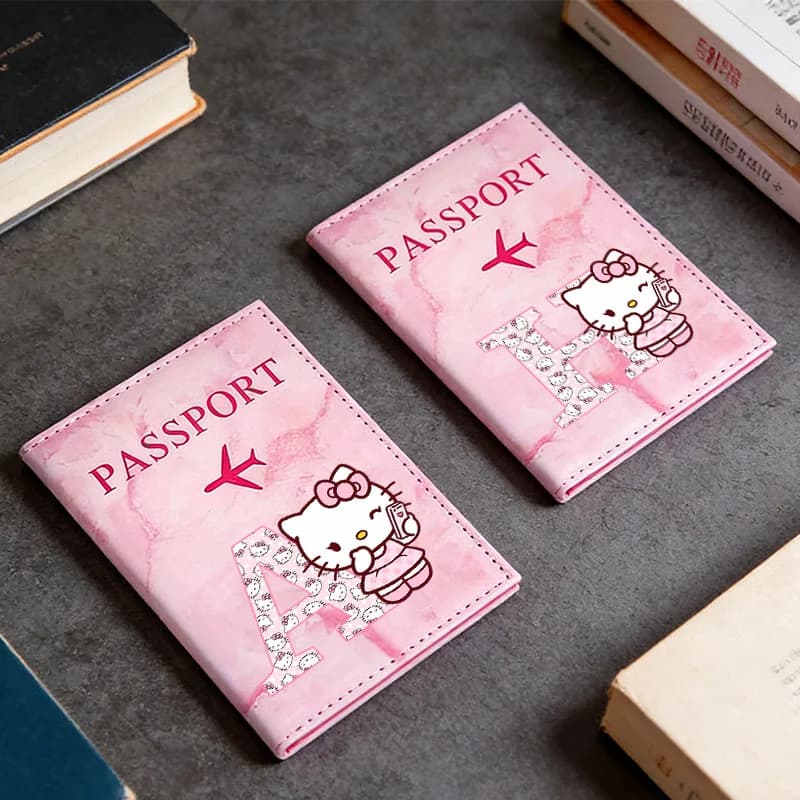 Anime Figure Passport Cover Women Protective Card Holder Certificate Covers Organizer Cat Letter Initials Travel Passports Case