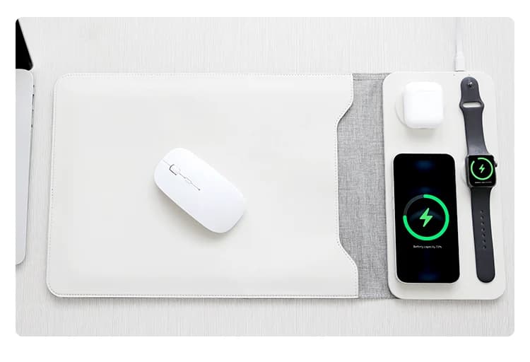 Custodia per laptop in pelle con caricabatterie wireless magnetico 5 in 1 per MacBook Laptop o tablet ultrasottile da 12-13-14 pollici