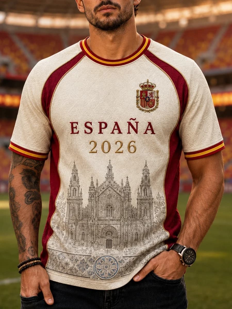 Spain 2026 Commemorative National Team Championship Football Jersey, Fan Friendly 3D Quick Drying Sports Casual T-shirt for Men