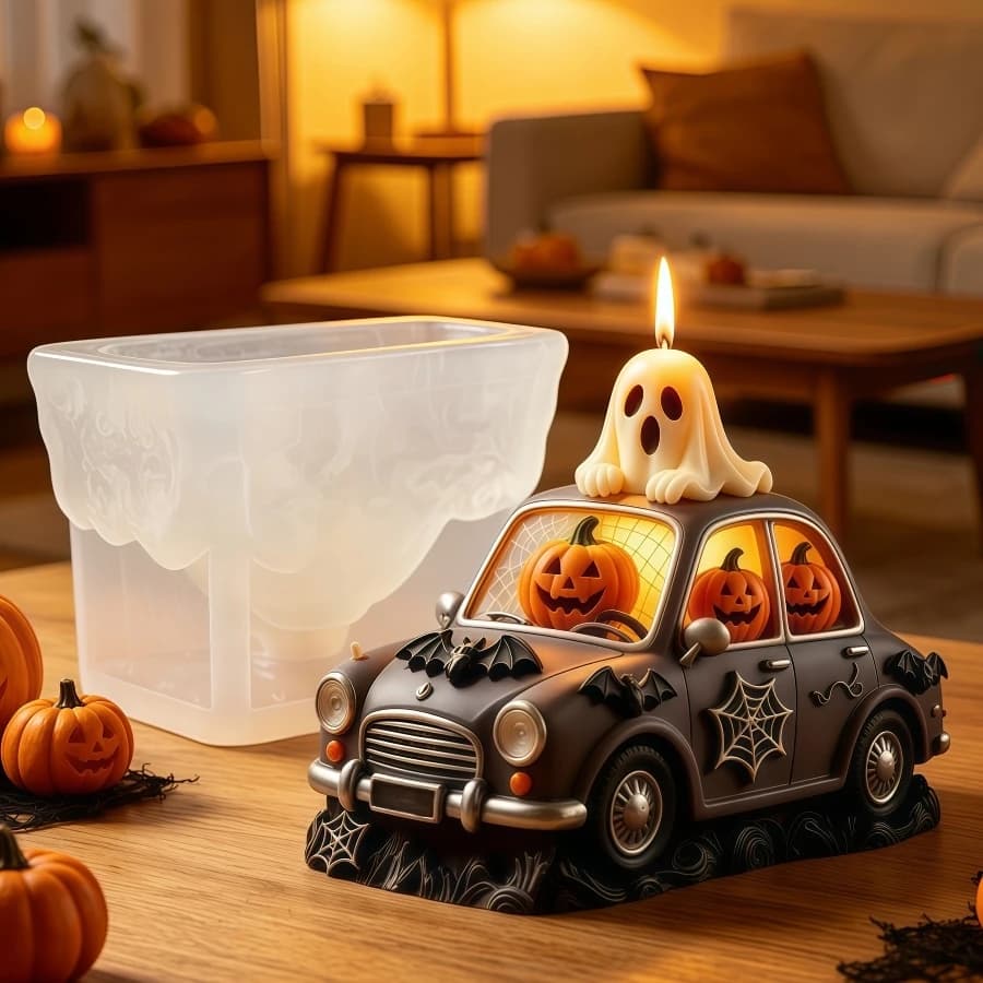 Halloween Pumpkin Relief Country Car Shape Candle Silicone Mold Pumpkin Ghost Car Resin Gypsum Molds Halloween Gift