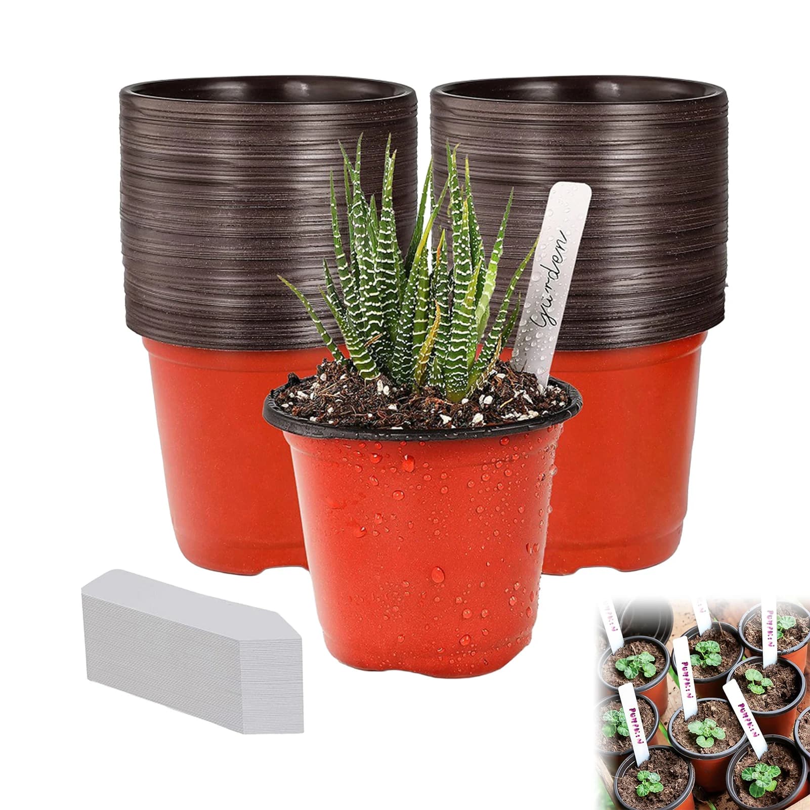 100 plastic pots for nursery plants, plant pots for growing indoor and outdoor plants, garden flower containers, plant pots.