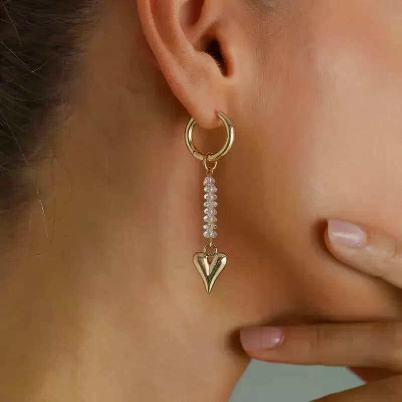 Nuovi orecchini creativi con collana di perline di cristallo per le donne, ciondolo a forma di cuore in lega di temperamento, regalo di gioielli femminili Y2K