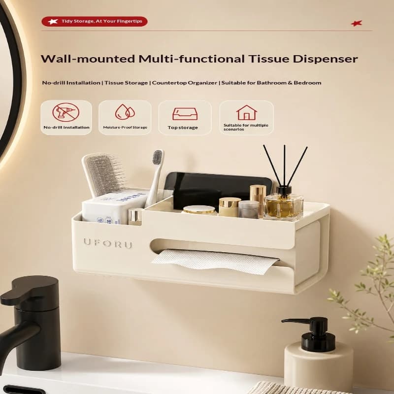 Wall-mounted Tissue Box Household Non-punching Bathroom Toilet Pumping Carton Multifunctional Face Towel Garbage Bag Storage Box