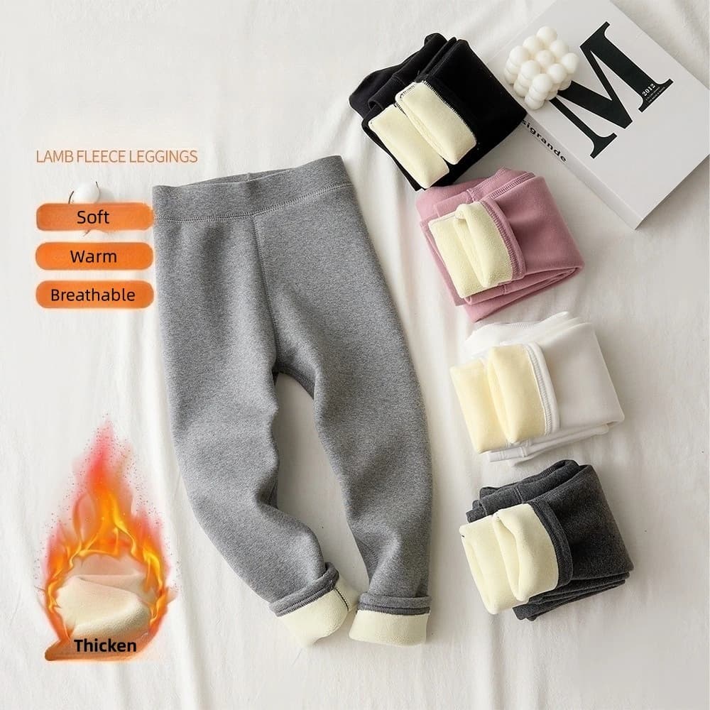 Girls Fleece Lined Cotton Leggings Soft Thermal Winter Warm Tights Baby Toddler Full Length Pants Basic Comfortable Kid Clothing