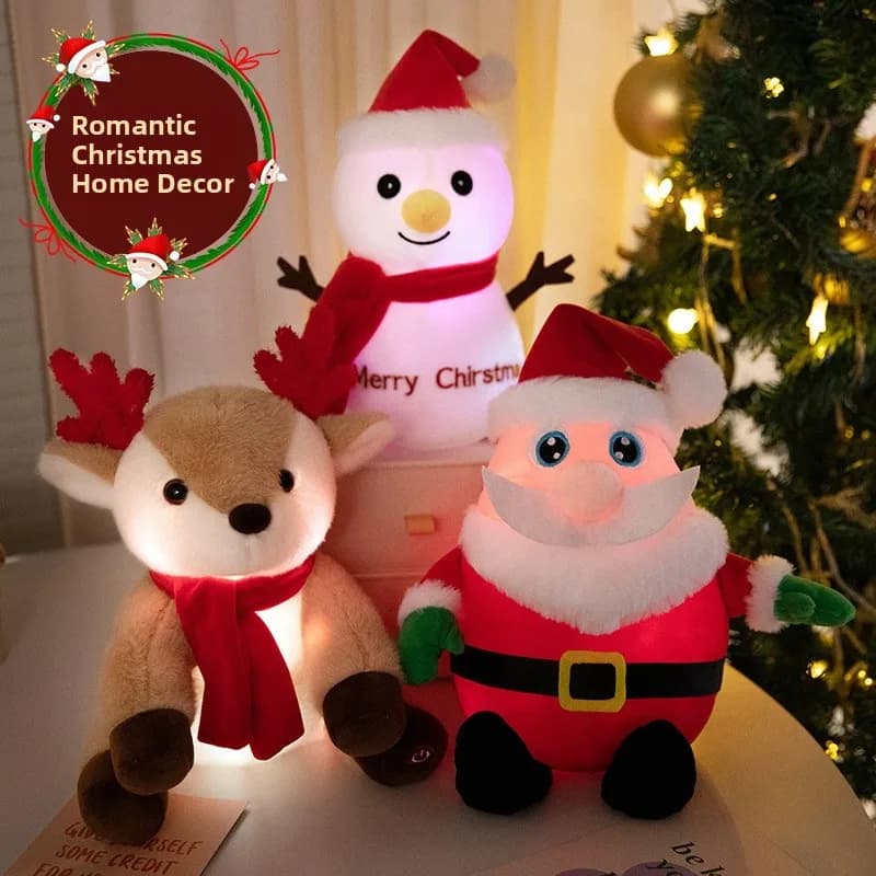 Bambola Luminosa di Babbo Natale, Renna e Pupazzo di Neve, Giocattolo di Peluche, Regalo di Natale, Animale di Peluche Cantante, Morbido, Imbottito in Cotone PP