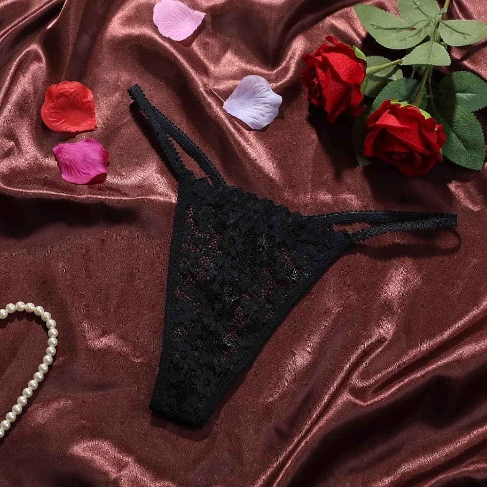 Breathable Mesh Lace Thong Women Low Waist Transparent Lace Flower Briefs Thin Underwear Lingerie T-Back Panties Daily Wear