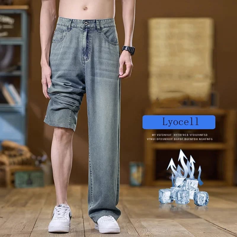 Nuovi jeans Lyceler morbidi antirughe da uomo sottili larghi dritti moda coreana comodi pantaloni larghi pantaloni in denim da uomo streetwear