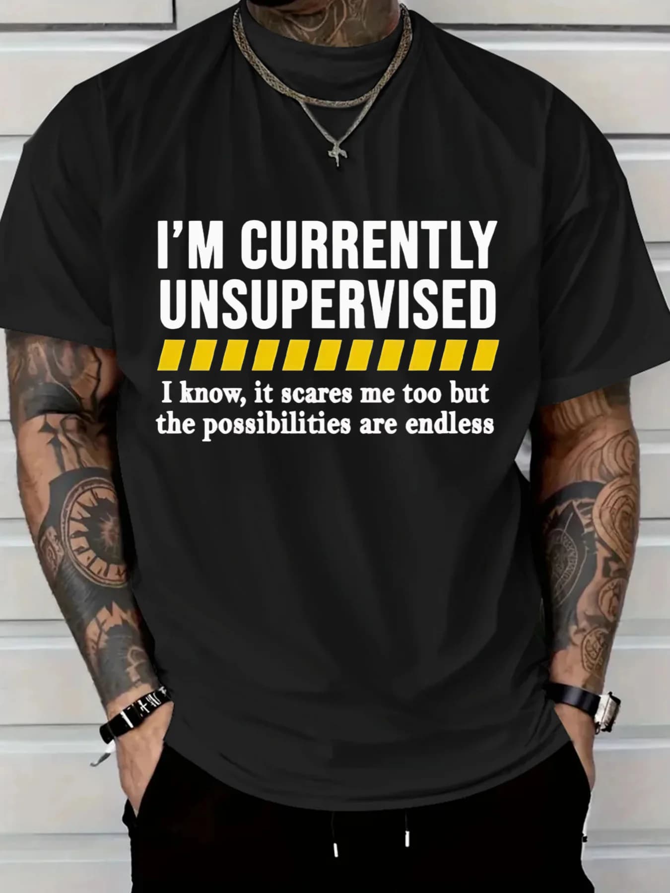 New Men's Casual Cotton T-shirt I'm currently unsupervised T-shirt graphics funny Breathable Fabric Printed Shirt Laidback Style