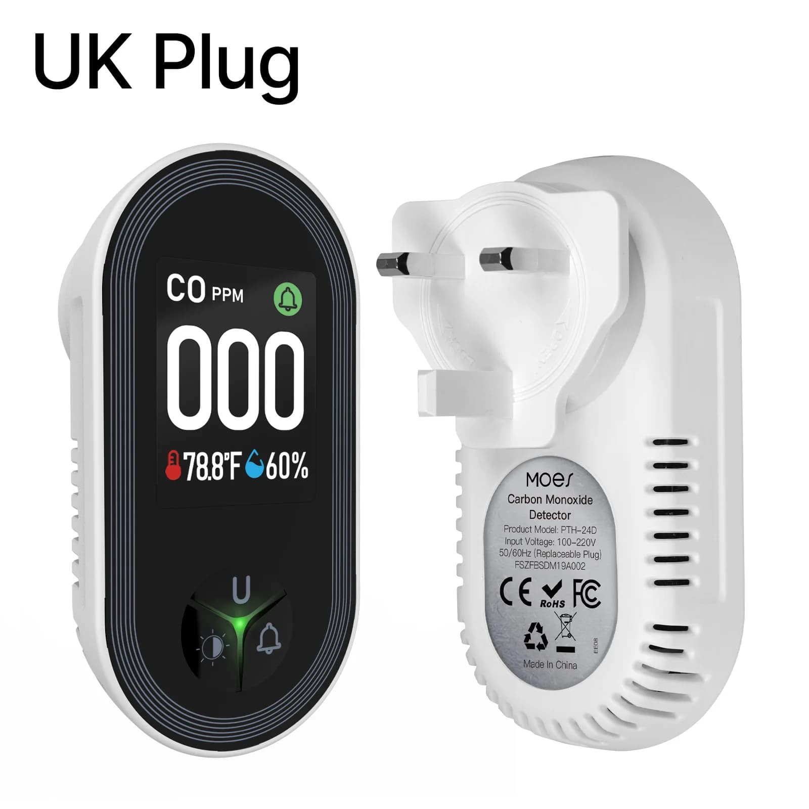 Carbon Monoxide Conbustible Gas Detector Built-in Monitor Alarm Plug-in Display with Humidity Temperature Sensor