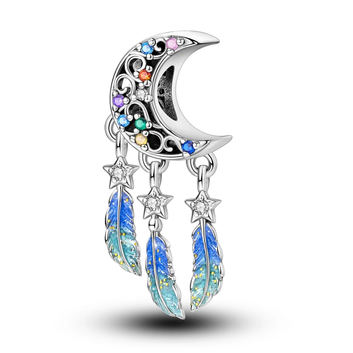 925 Sterling Silver Bead Moon Star Feather Dreamcatcher Fit Charms Bracelet Diy For Woman Fine Jewelry