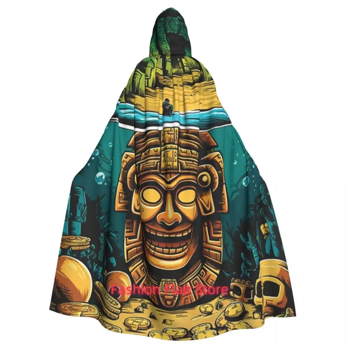 Aztec Treasure Long Hooded Cloak Witch Medieval Costume Cosplay Cape HalloweenCoat Adult Unisex