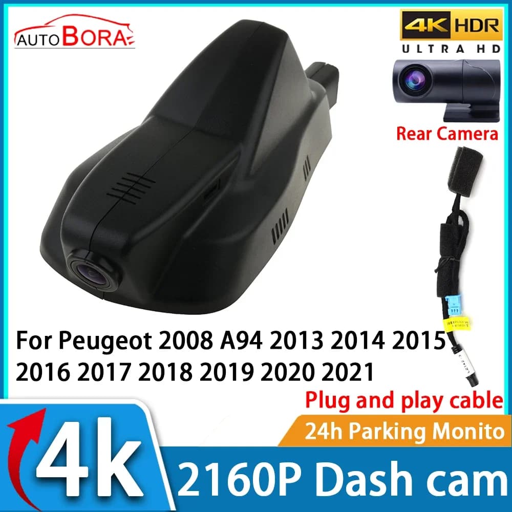 Video Recorder for Auto with Night Vision UHD 4K 2160P DVR Dash Cam for Peugeot 2008 A94 2013- 2021