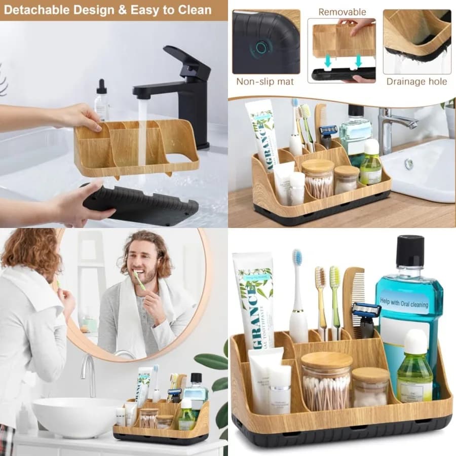 Organizzatori e Contenitori per il Bagno - Porta Spazzolino Elettrico e Dentifricio a 7 Scomparti Staccabili con Drenaggio per Accessori da Bagno