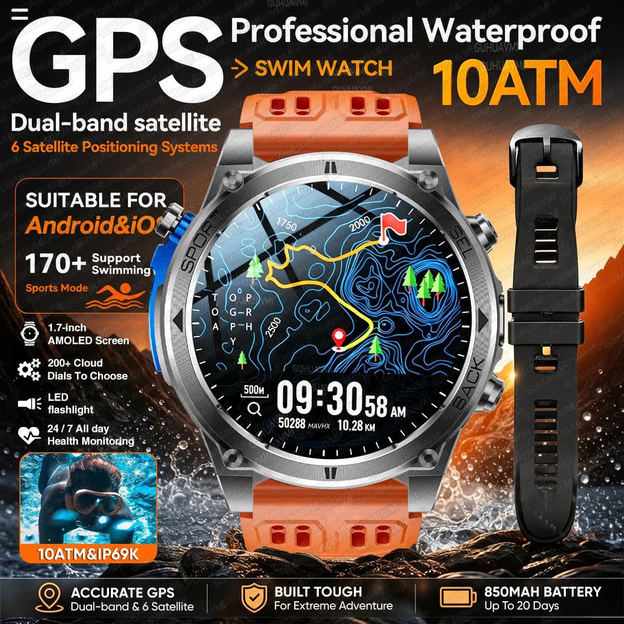 2026 GPS T-RX4 Ultra Outdoor Sports Smart Watch Built-in GPS Flashlight 10ATM Waterproof 850mAh Battery Men Military Smartwatch