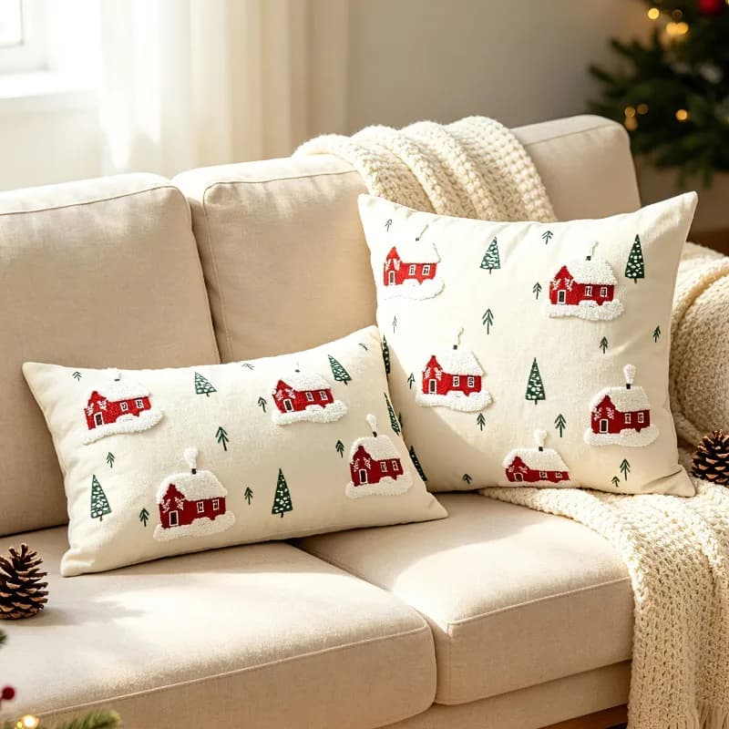 Christmas Pillow Cover Red Small House Modern and Simple Sofa Lumbar Cushion Cover