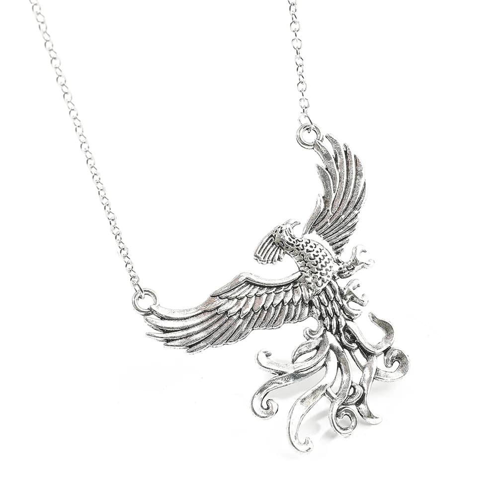 Necklace with Pendant Phoenician in Ancient Silver - Jewelry Gothic Amulet with Firebird for Birthday Gifts