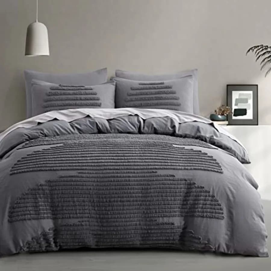 Set Copripiumino 5 Pezzi Testurizzato, Morbido e Traspirante, Stile Boho con Lavorazione Tufted, Set Copripiumino per Regali, Confortevole