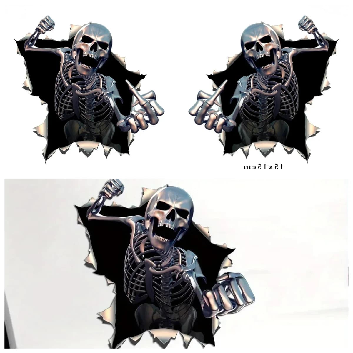 Adesivo per auto Creatività Metallo Angry Skeleton Skull, Auto Moto Copertura impermeabile Graffi Divertenti Decalcomanie PVC, 15x15 cm