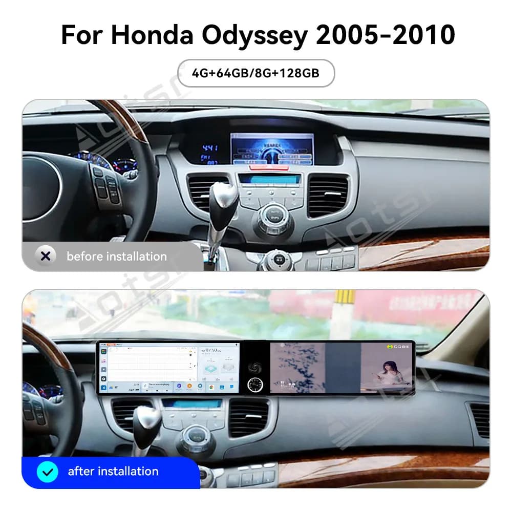Android 15 12.3" Dual Touch Screen For Honda Odyssey 2005-2010 Radio Tape Recorder CARPLAY DSP Car Multimedia Player Car Media