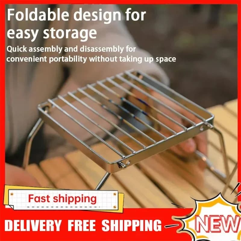 Stainless Steel Exterior Stove Support, Foldable Grid Portable for Barbecue, Camping Pot Holder