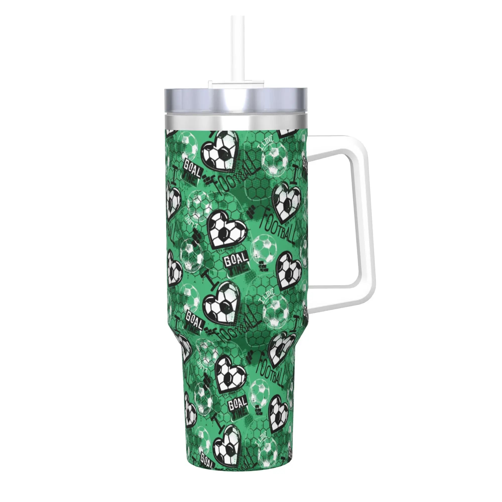Tazza Termica con Motivo Calcio, Bicchiere Isolato Sottovuoto in Acciaio Inox, Tazza da Auto Antigoccia, 40oz
