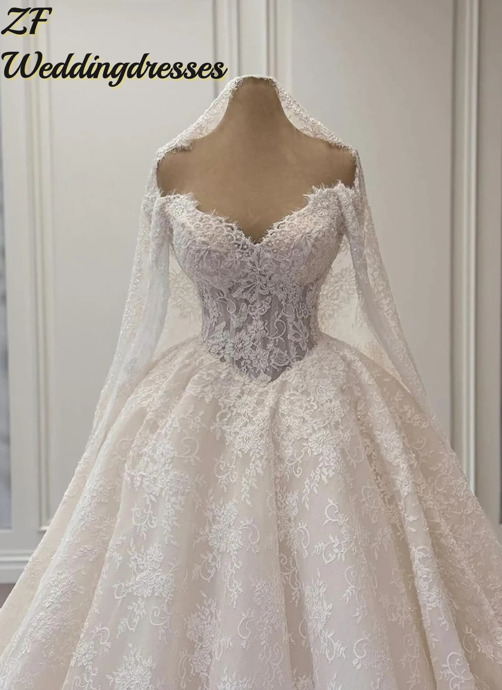 Abiti da Sposa Personalizzati in Pizzo Stile Ball Gown per Donna, Maniche Lunghe, Scollo a V, Perle, Corsetto, Vestito da Sposa, Vestidos De Novia