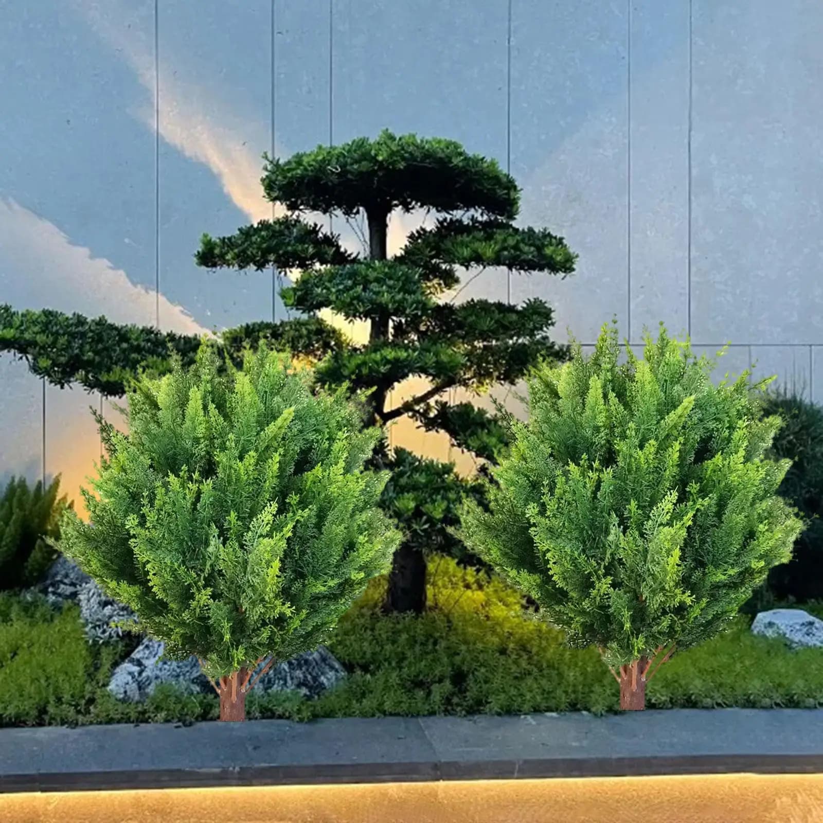 2x realistic artificial plants reusable with spring ground pole for interior and exterior