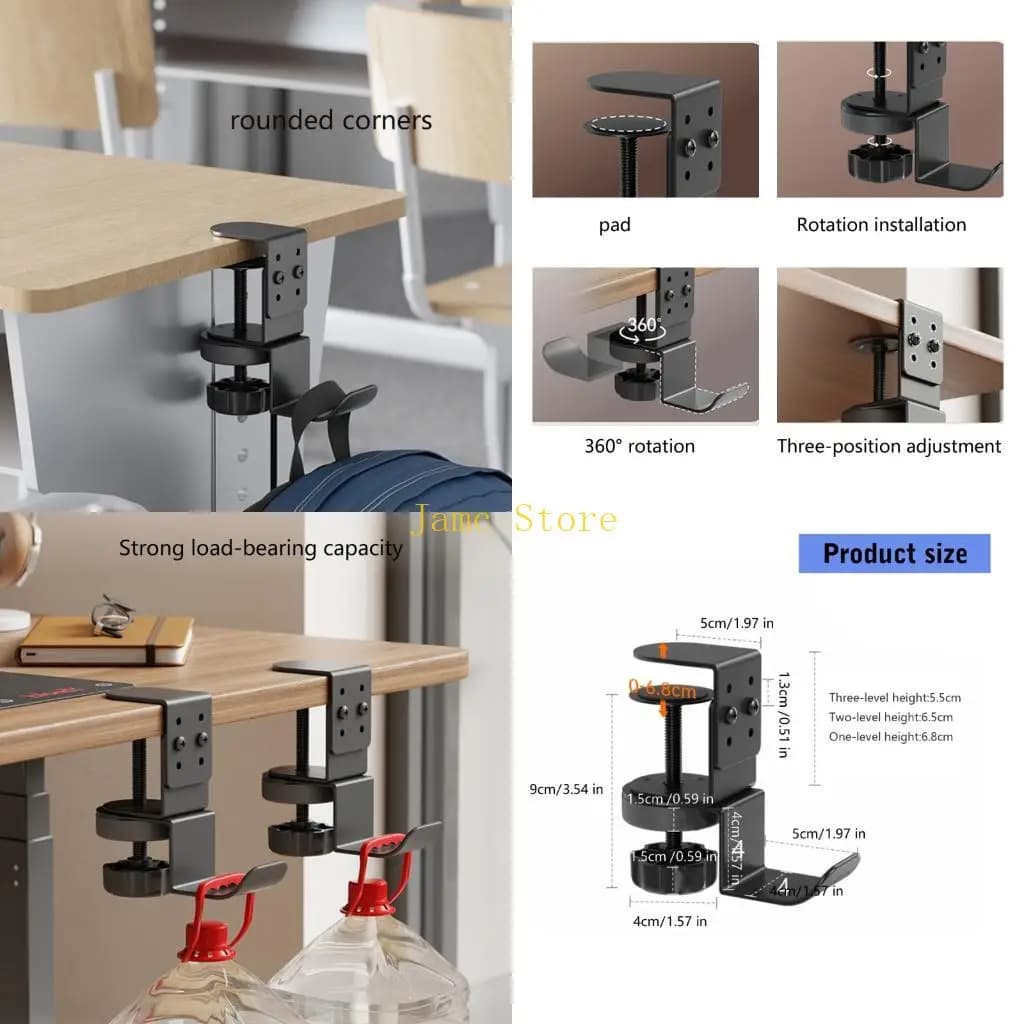 LX0B Heavy Duty 360°Swivel Hook Clamp Headphone Stand Hanger Holder Securely Holds Headphones Or Small Bags On Desk Shelf