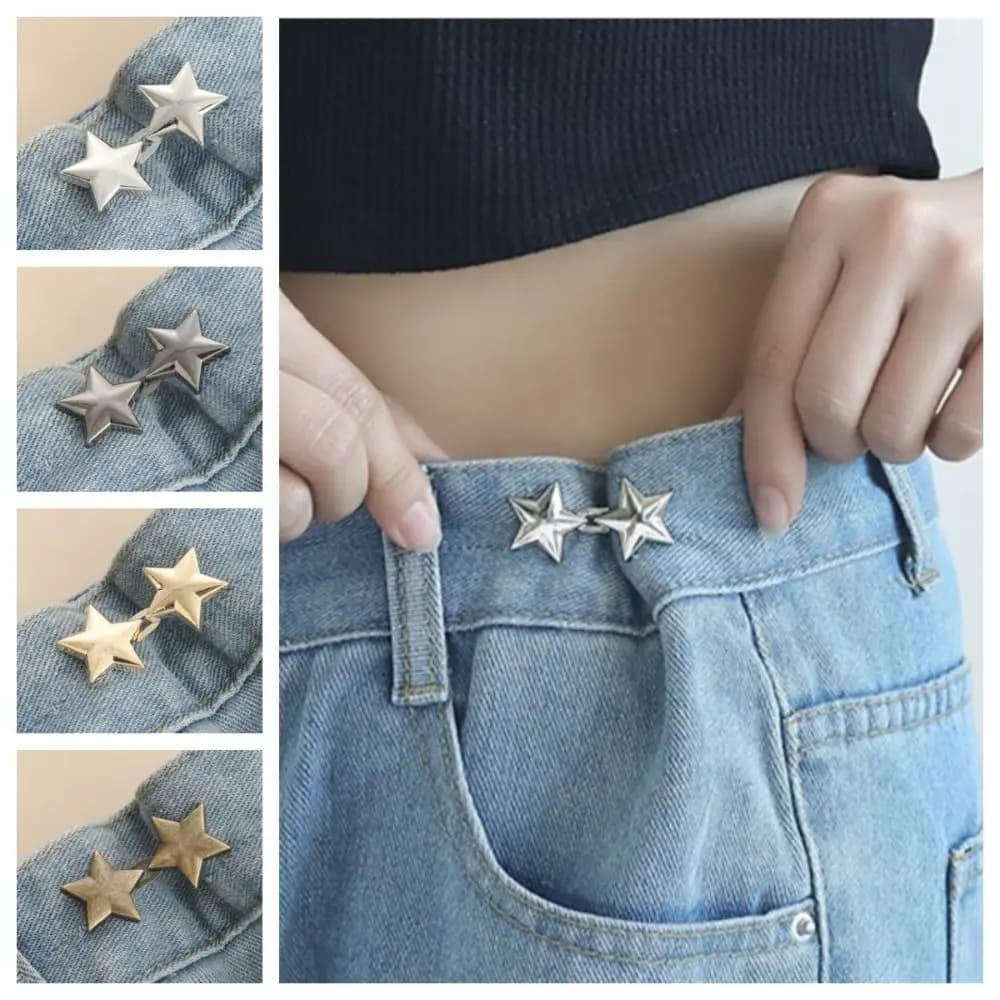 Pantaloni a stella in lega Tenditore per bottoni Fibbia in vita Chiusure per bottoni Jean Fit Stringere fibbie Clip in vita Argento
