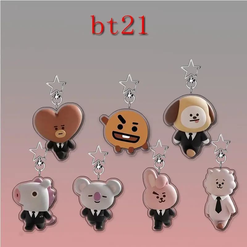 Portachiavi in Acrilico Kawaii BT21 TATA KOYA RJ COOKY CHIMMY SHOOKY MAN, Ciondolo Decorativo per Zaino, Accessori e Giocattoli