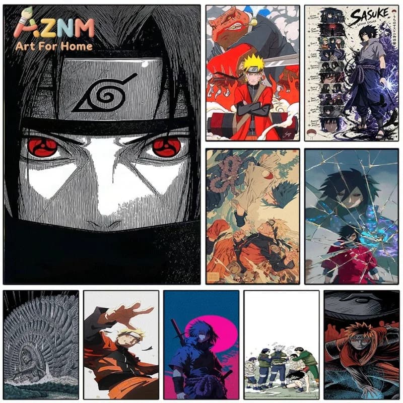 Naruto Canvas Wall Art Sharingan Itachi Close Up Anime Print Ninja Character Collage For Teen Boys Bedroom Gaming Unframed