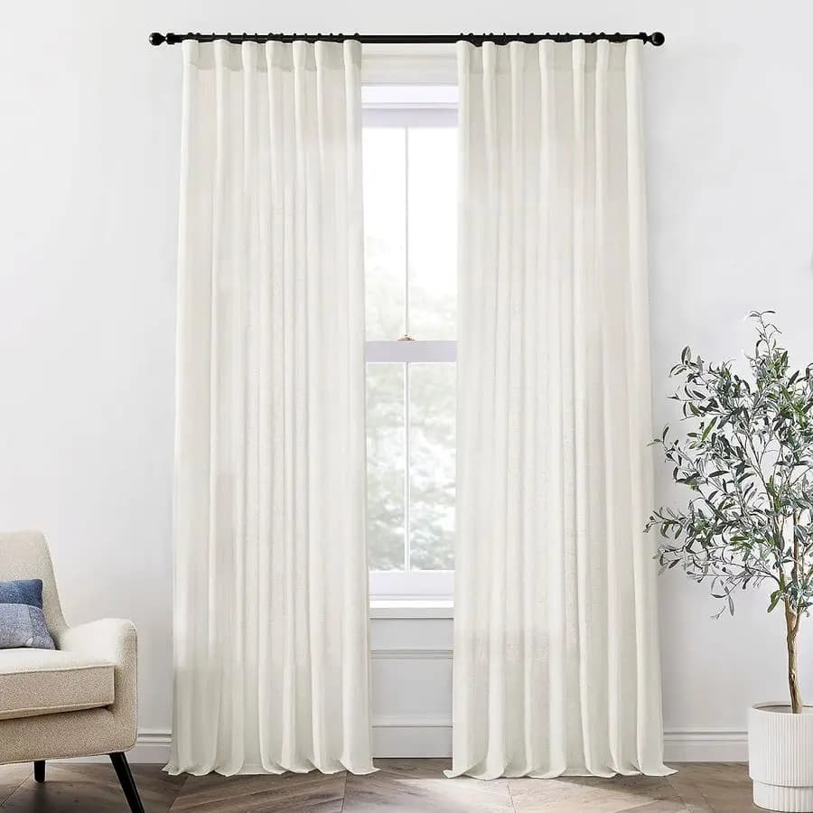 105 Inch Curtains, Set of 2 Panels, Custom Length, Transparent Linen Curtains with Window Languages, For Living Room and Bedroom, 50x105 Inches, Lengths, C