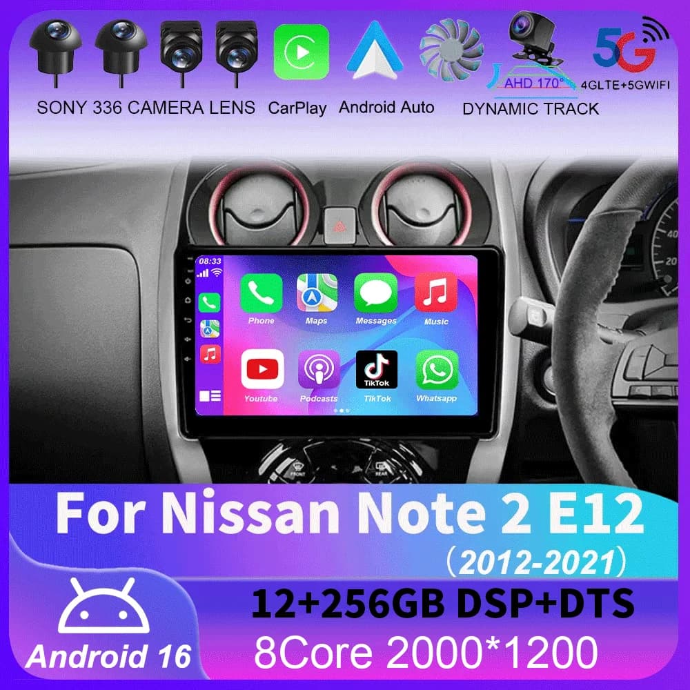 Per Nissan Note 2 E12 2012 - 2021 Autoradio con Carplay, 4G+WIFI, GPS, Navigazione, Lettore Multimediale, Stereo BT Android 16