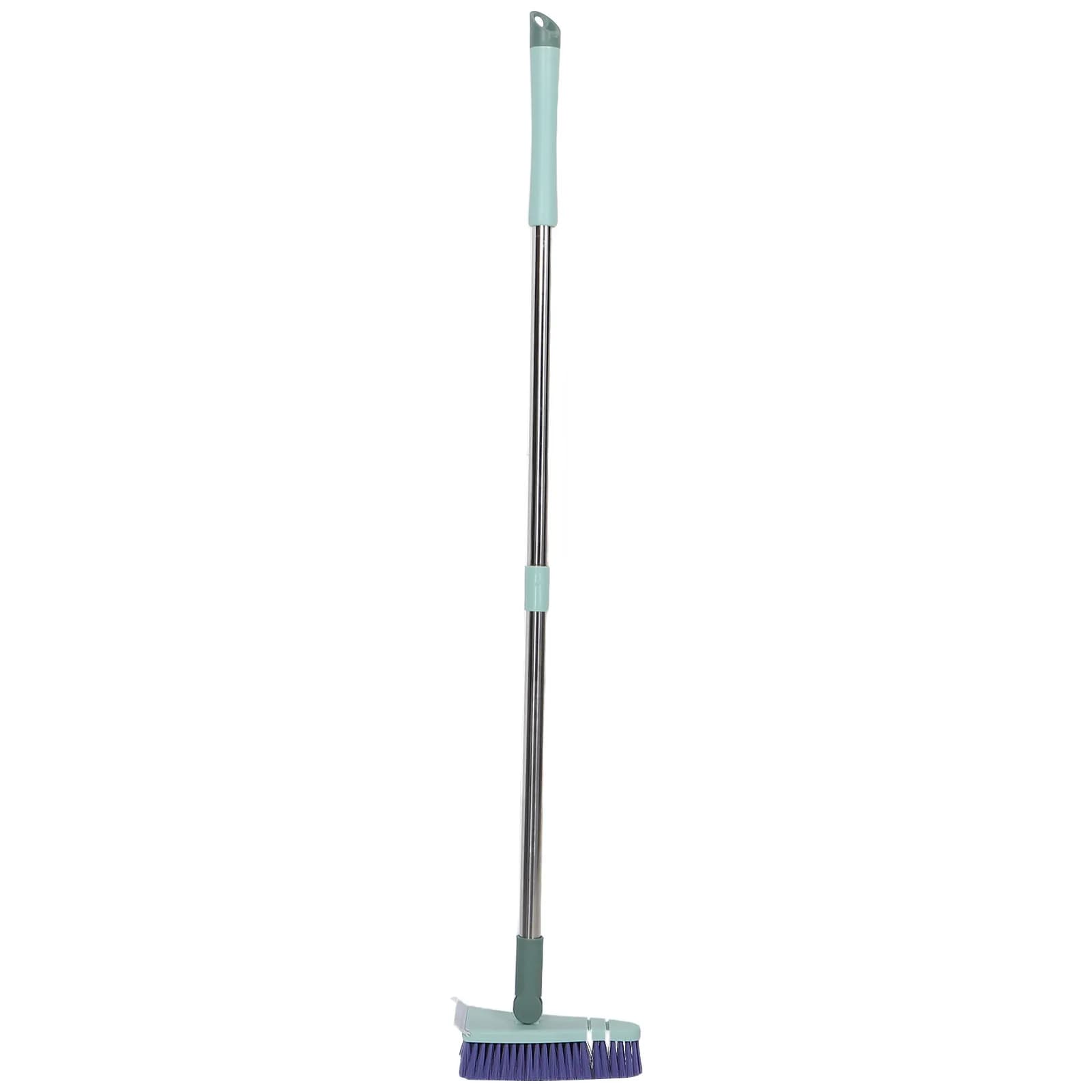 Floor Scrub Brush Long Handle 2 in 1 Stiff Bristle Squeegee Scrubber Rotating Grout Cleaning Brush Bathroom Deck Wall