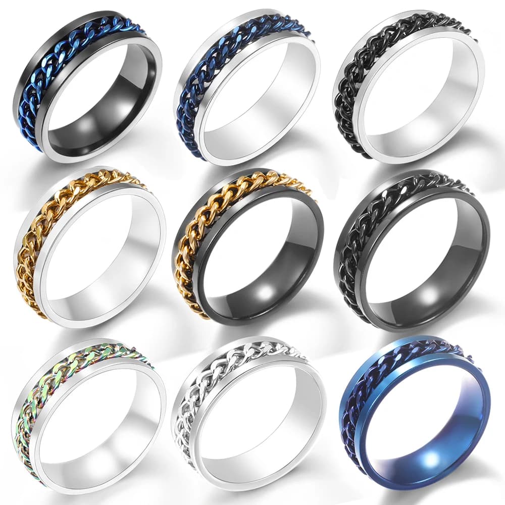 Anello Girevole in Acciaio Inossidabile per Uomo, Anelli Rotanti Cool con Catena, Gioiello Punk Anti-Ansia e Stress, Apribottiglie per Birra, Regalo