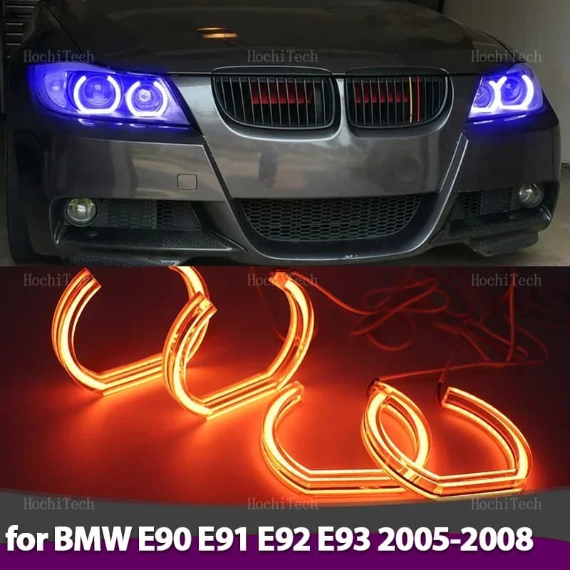 Anelli luminosi dinamici multicolore con controllo tramite APP, kit LED Angel Eyes DRL per fari allo xeno BMW Serie 3 E90 E91 Pre-LCI 2005-2008