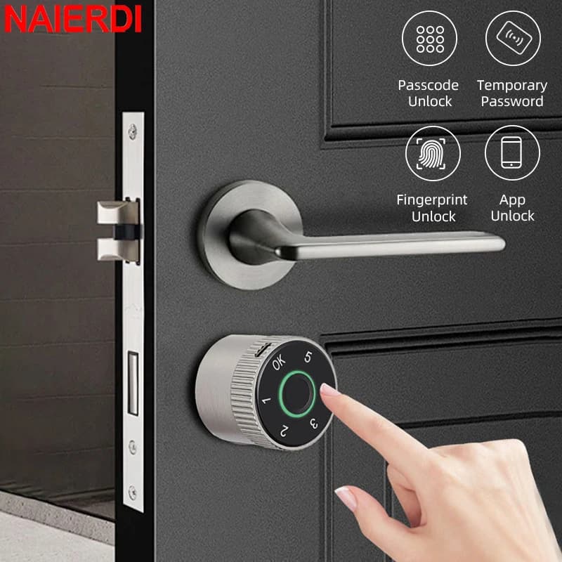 NAIERDI Cilindro serratura elettronica intelligente App Tuya Impronta digitale Password Sblocco Aggiornamento per serrature meccaniche Sicurezza domestica
