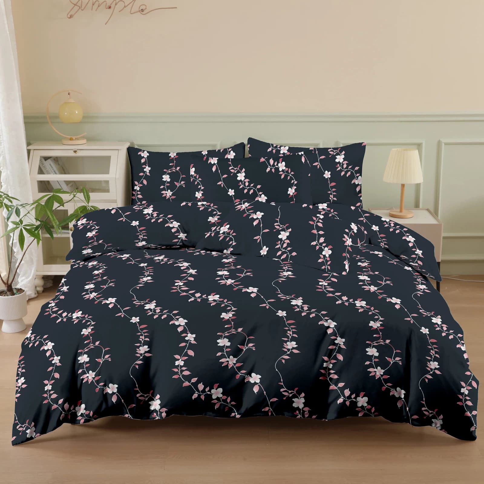 Set copripiumino a tre pezzi con stampa floreale rosa (2 federe + 1 copripiumino) Set copriletto a tre pezzi con motivo floreale piccolo, ultra morbido e confortevole, in poliestere traspirante, adatto per camera da letto, camera degli ospiti e dormitorio (copriletto + federe, non include piumino e imbottiture per cuscini) Copripiumino con cerniera + federa con tasca