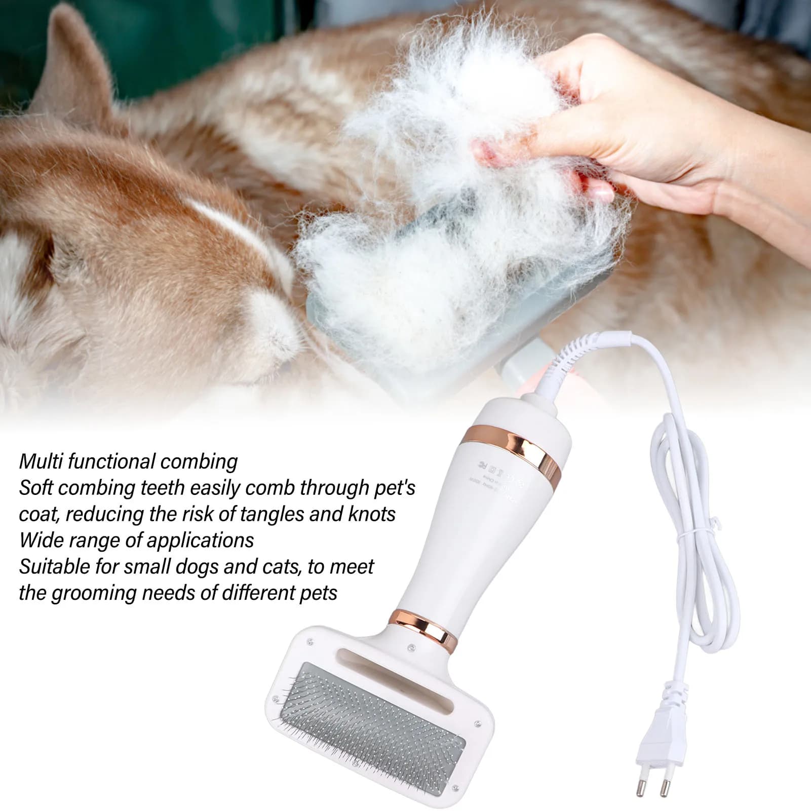 Asciugacapelli per animali domestici Asciugacapelli per cani Asciugacapelli portatile per toelettatura animali domestici 2 in 1 Spazzola per affettare cani portatile e Asciugacapelli per cani per cani Gatti