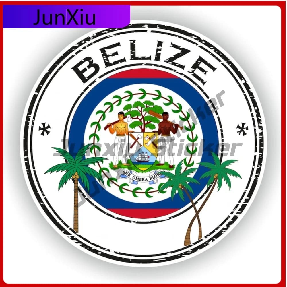 Adesivo sigillo Belize bandiera rotonda decalcomania decorativa in vinile impermeabile per custodia trolley per laptop per auto casco da moto