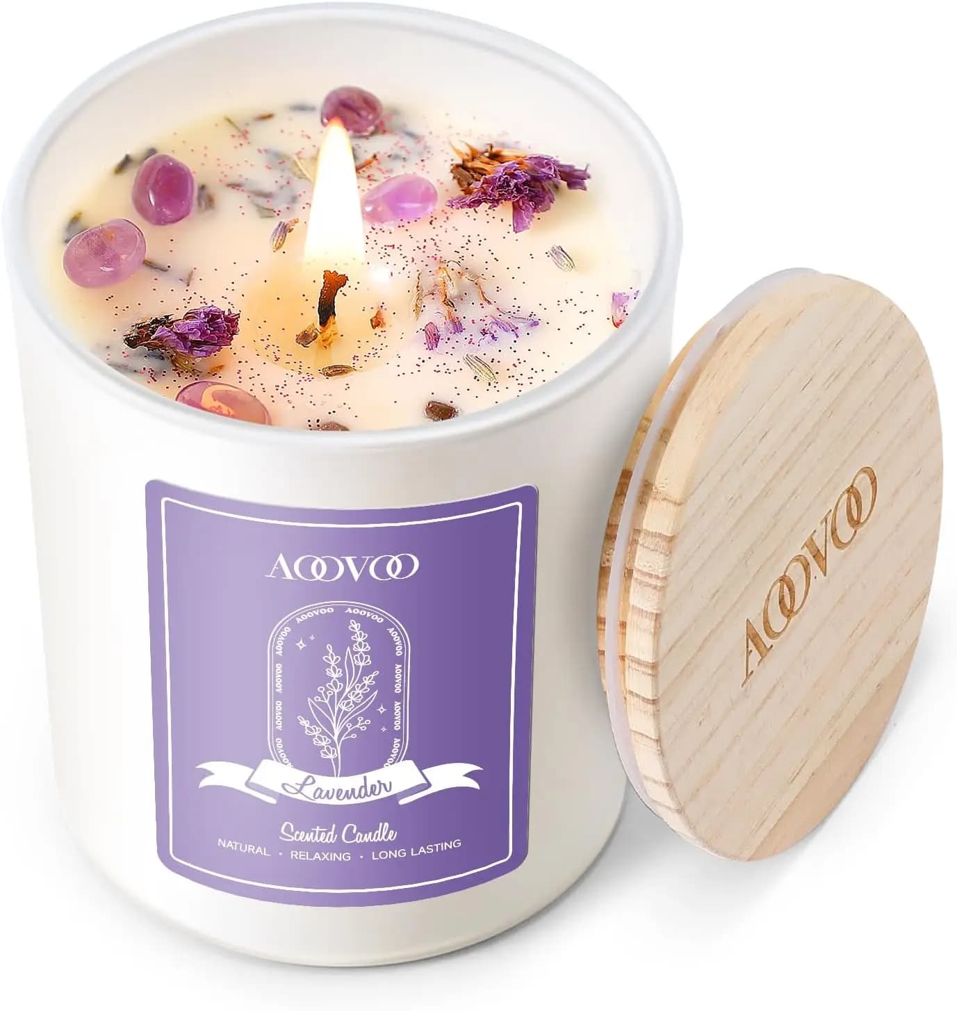Candela di Soia Profumata alla Lavanda con Cristalli - 7oz Regalo Aromaterapico per Donne e Mamme