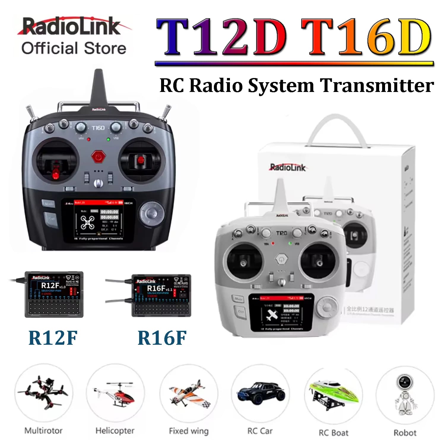 Radiolink T12D 12CH / T16D 16CH 2.4GHz RC Radio System Transmitter W/ Receiver for RC FPV Drone Aircraft Fixed-Wing Car Boat